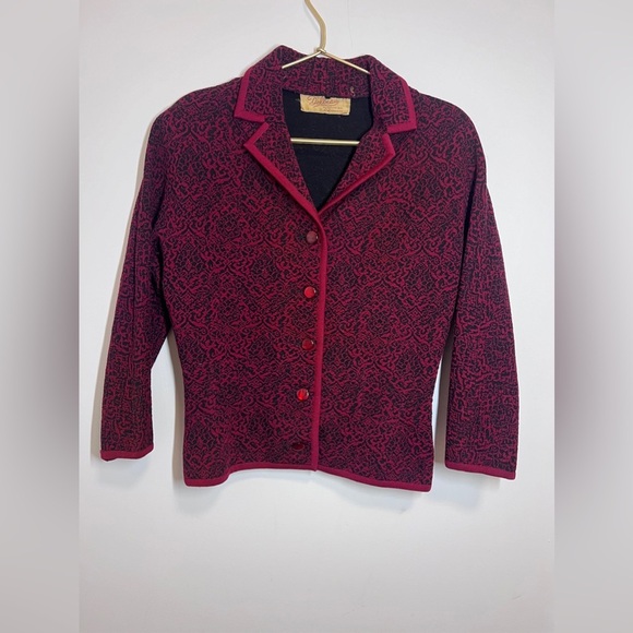 Delbau Vintage Suit Set Skirt Blazer Wool Red Black - Picture 2 of 12